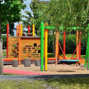 An image showing a playset in a park.