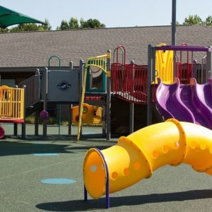 An image showing a playset in a school environment.