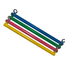 An image showing all of the different trapeze bars: Blue, Green, Red, Yellow.