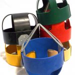 An image showing all the colors of our full bucket swing seats: black, yellow, blue, green, red, tan.