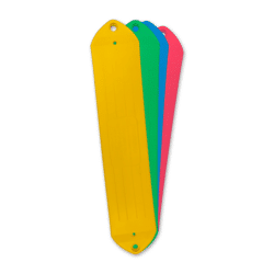 An image that shows all of the colors of the rubber strap swing seats with an insert: Yellow, Green, Blue, Red.