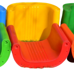 An image showing the inserts for a residential scoop slide: blue, yellow, green, light green, red, orange.