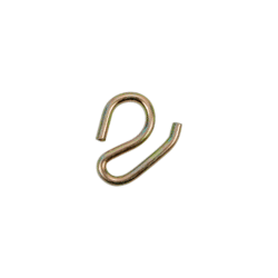 An image of a pelican hook fastener made of yellow zinc.