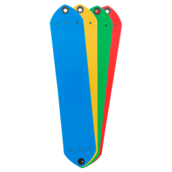 An image showing the colors of our polymer strap swing seat: Blue, Yellow, Green, Red.