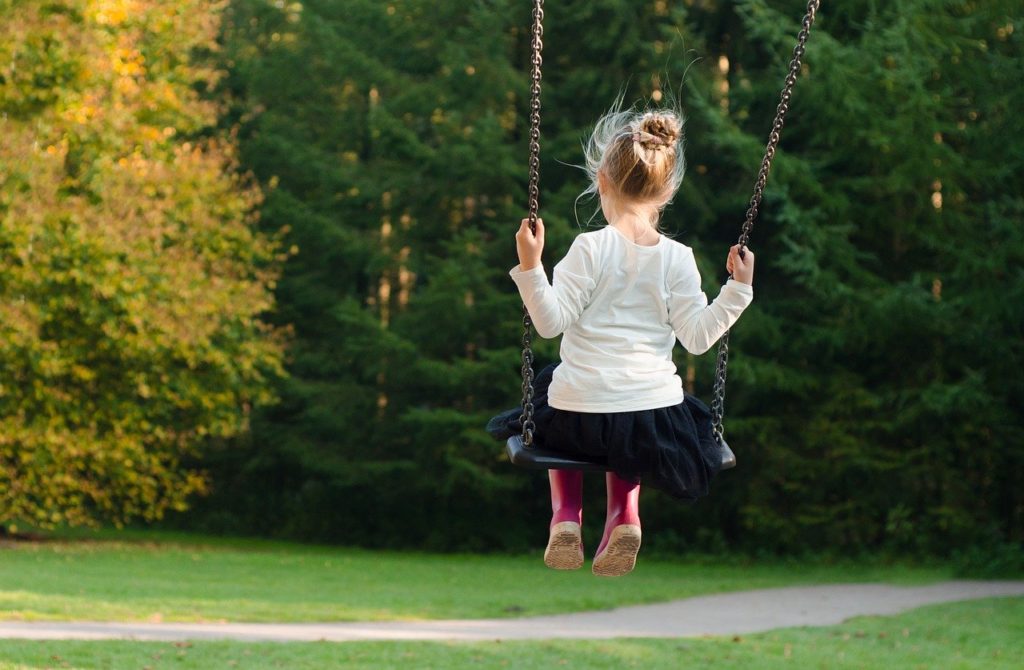 An image showing a child swinging on a swing.