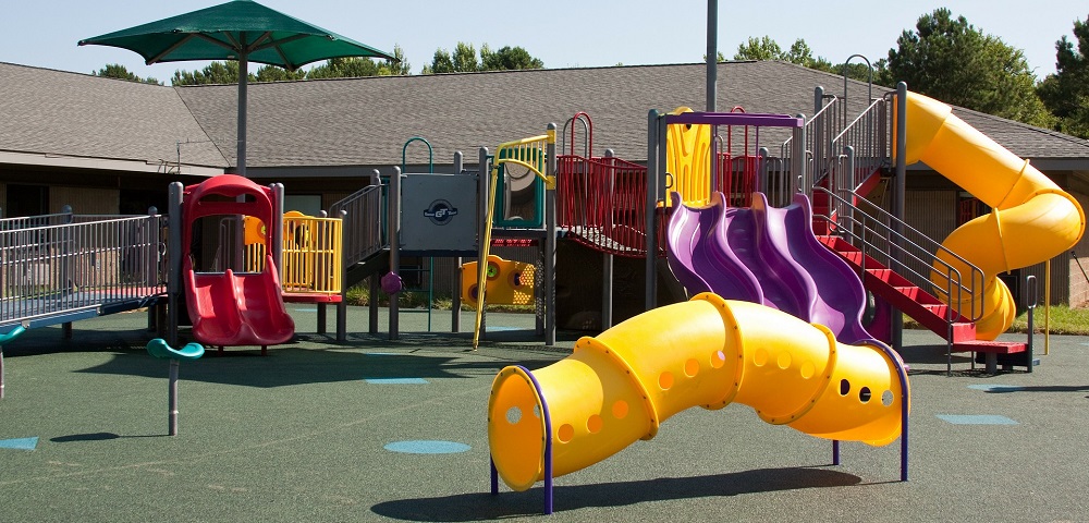 An image showing a playset in a school environment.